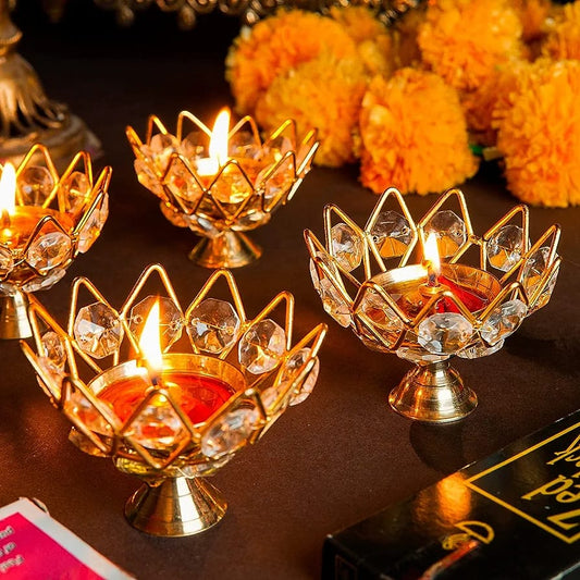 Crystal Akhand Diya (Set of 4)
